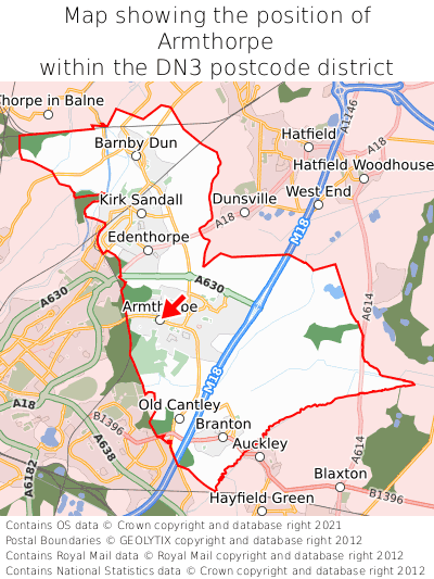 Map showing location of Armthorpe within DN3