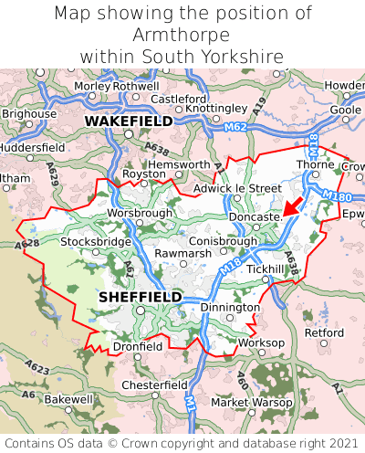 Map showing location of Armthorpe within South Yorkshire