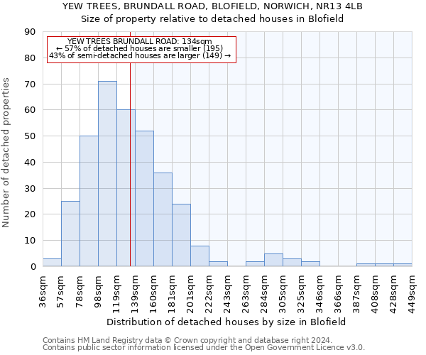 YEW TREES, BRUNDALL ROAD, BLOFIELD, NORWICH, NR13 4LB: Size of property relative to detached houses in Blofield