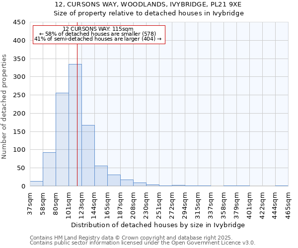 12, CURSONS WAY, WOODLANDS, IVYBRIDGE, PL21 9XE: Size of property relative to detached houses in Ivybridge