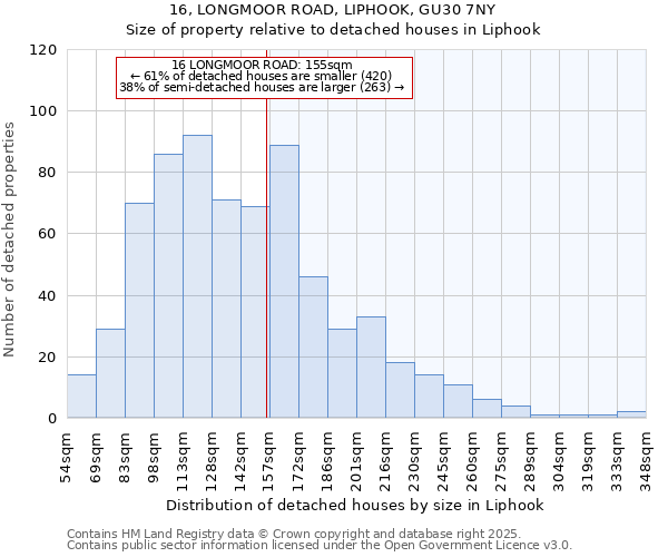 16, LONGMOOR ROAD, LIPHOOK, GU30 7NY: Size of property relative to detached houses in Liphook