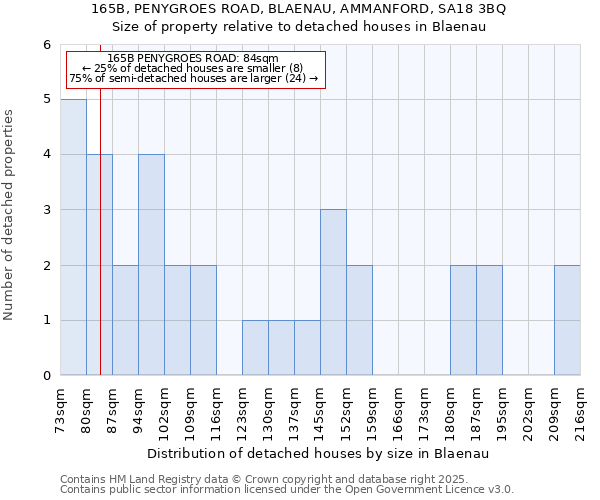 165B, PENYGROES ROAD, BLAENAU, AMMANFORD, SA18 3BQ: Size of property relative to detached houses in Blaenau