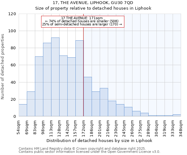 17, THE AVENUE, LIPHOOK, GU30 7QD: Size of property relative to detached houses in Liphook