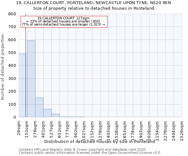 19, CALLERTON COURT, PONTELAND, NEWCASTLE UPON TYNE, NE20 9EN: Size of property relative to detached houses in Ponteland