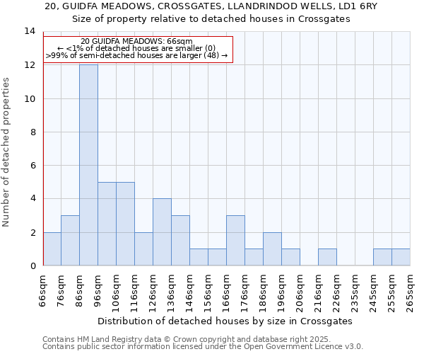 20, GUIDFA MEADOWS, CROSSGATES, LLANDRINDOD WELLS, LD1 6RY: Size of property relative to detached houses in Crossgates