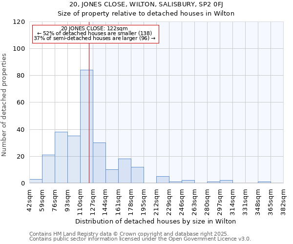 20, JONES CLOSE, WILTON, SALISBURY, SP2 0FJ: Size of property relative to detached houses in Wilton