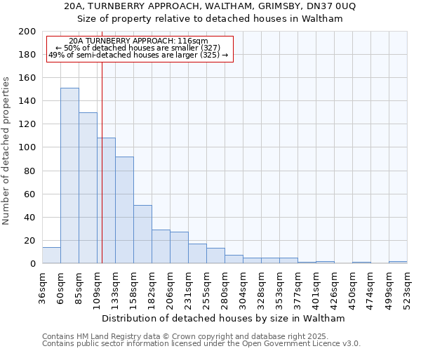 20A, TURNBERRY APPROACH, WALTHAM, GRIMSBY, DN37 0UQ: Size of property relative to detached houses in Waltham