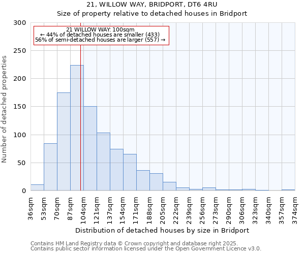 21, WILLOW WAY, BRIDPORT, DT6 4RU: Size of property relative to detached houses in Bridport