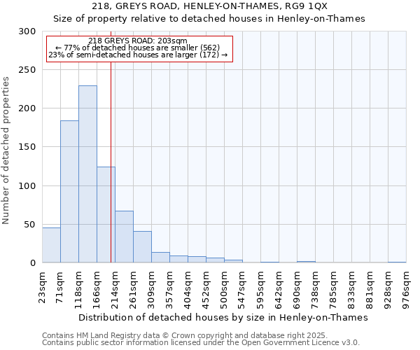 218, GREYS ROAD, HENLEY-ON-THAMES, RG9 1QX: Size of property relative to detached houses in Henley-on-Thames