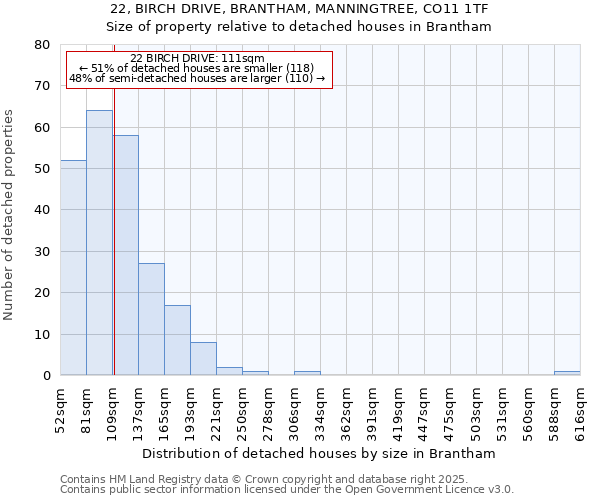 22, BIRCH DRIVE, BRANTHAM, MANNINGTREE, CO11 1TF: Size of property relative to detached houses in Brantham