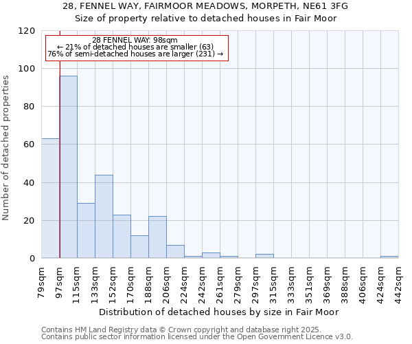 28, FENNEL WAY, FAIRMOOR MEADOWS, MORPETH, NE61 3FG: Size of property relative to detached houses in Fair Moor