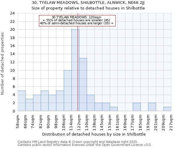 30, TYELAW MEADOWS, SHILBOTTLE, ALNWICK, NE66 2JJ: Size of property relative to detached houses in Shilbottle