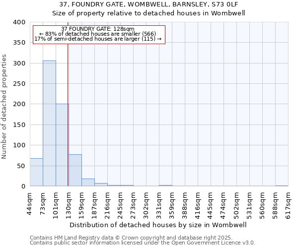 37, FOUNDRY GATE, WOMBWELL, BARNSLEY, S73 0LF: Size of property relative to detached houses in Wombwell