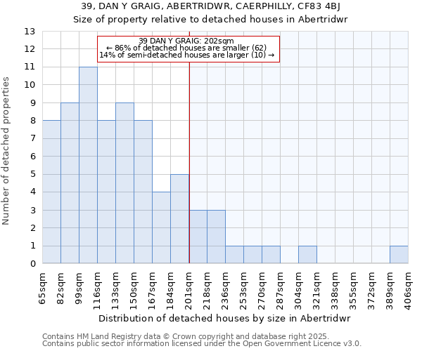 39, DAN Y GRAIG, ABERTRIDWR, CAERPHILLY, CF83 4BJ: Size of property relative to detached houses in Abertridwr