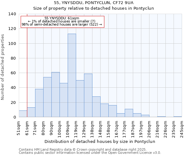 55, YNYSDDU, PONTYCLUN, CF72 9UA: Size of property relative to detached houses in Pontyclun