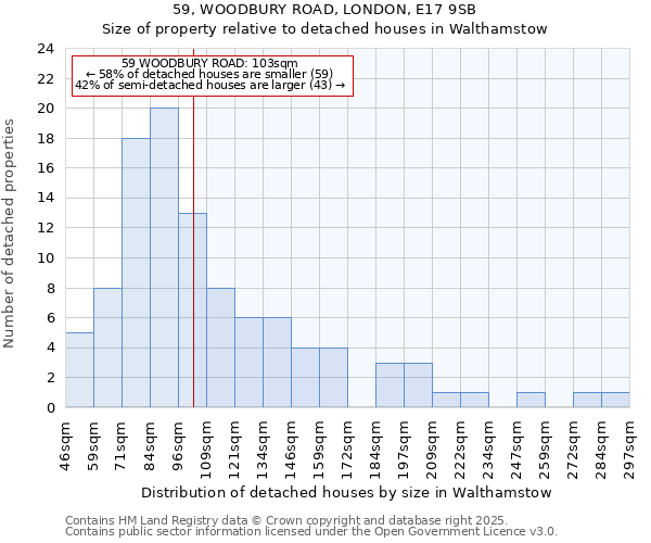 59, WOODBURY ROAD, LONDON, E17 9SB: Size of property relative to detached houses in Walthamstow