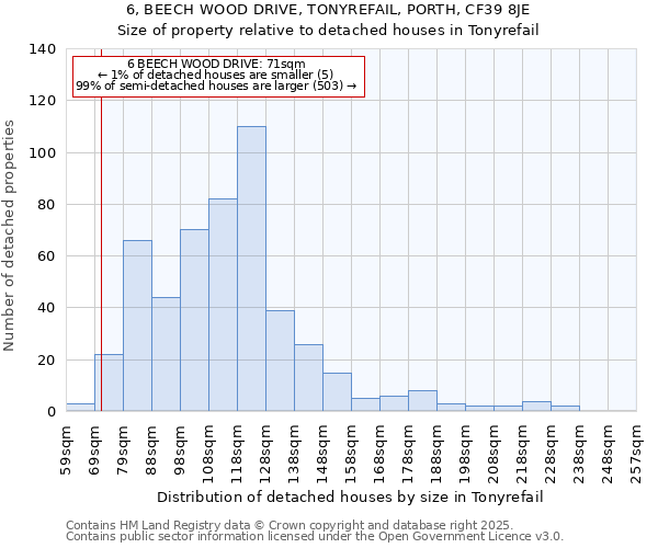 6, BEECH WOOD DRIVE, TONYREFAIL, PORTH, CF39 8JE: Size of property relative to detached houses in Tonyrefail