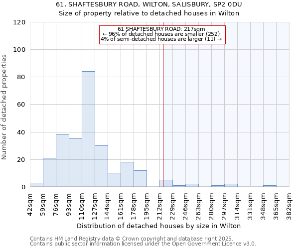 61, SHAFTESBURY ROAD, WILTON, SALISBURY, SP2 0DU: Size of property relative to detached houses in Wilton