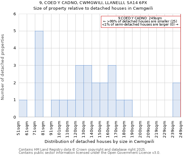 9, COED Y CADNO, CWMGWILI, LLANELLI, SA14 6PX: Size of property relative to detached houses in Cwmgwili