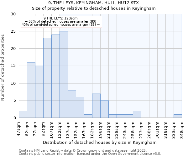 9, THE LEYS, KEYINGHAM, HULL, HU12 9TX: Size of property relative to detached houses in Keyingham