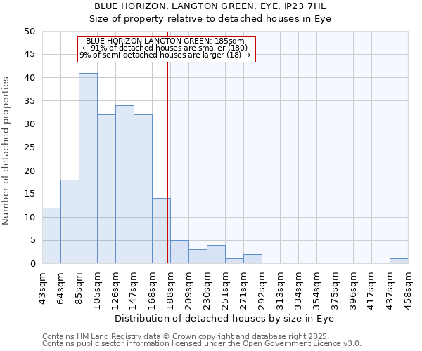 BLUE HORIZON, LANGTON GREEN, EYE, IP23 7HL: Size of property relative to detached houses in Eye