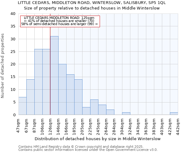 LITTLE CEDARS, MIDDLETON ROAD, WINTERSLOW, SALISBURY, SP5 1QL: Size of property relative to detached houses in Middle Winterslow