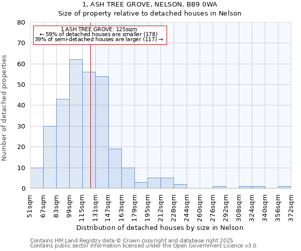 1, ASH TREE GROVE, NELSON, BB9 0WA: Size of property relative to detached houses in Nelson