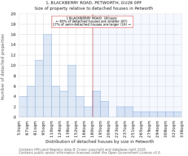 1, BLACKBERRY ROAD, PETWORTH, GU28 0PF: Size of property relative to detached houses in Petworth