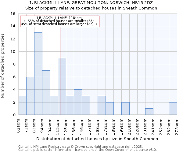 1, BLACKMILL LANE, GREAT MOULTON, NORWICH, NR15 2DZ: Size of property relative to detached houses in Sneath Common