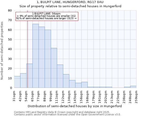 1, BULPIT LANE, HUNGERFORD, RG17 0AU: Size of property relative to detached houses in Hungerford