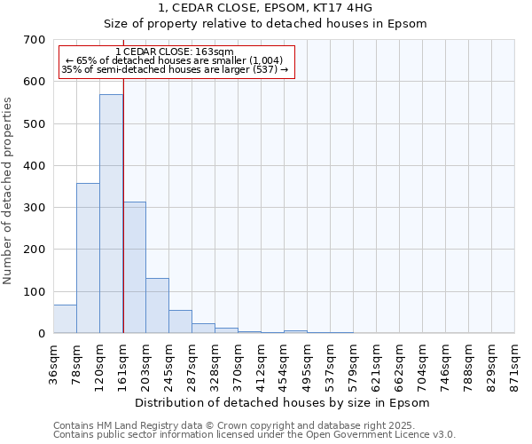 1, CEDAR CLOSE, EPSOM, KT17 4HG: Size of property relative to detached houses in Epsom