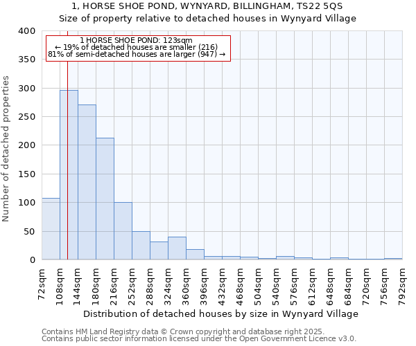 1, HORSE SHOE POND, WYNYARD, BILLINGHAM, TS22 5QS: Size of property relative to detached houses in Wynyard Village