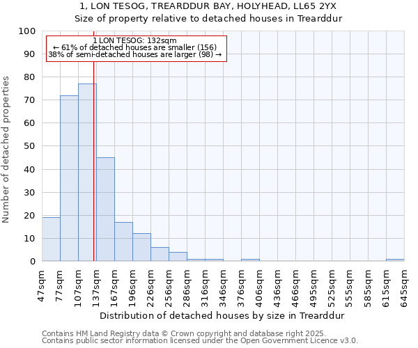 1, LON TESOG, TREARDDUR BAY, HOLYHEAD, LL65 2YX: Size of property relative to detached houses in Trearddur