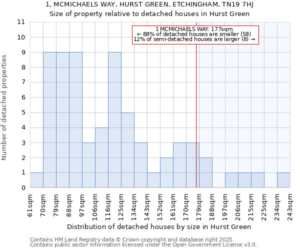 1, MCMICHAELS WAY, HURST GREEN, ETCHINGHAM, TN19 7HJ: Size of property relative to detached houses in Hurst Green