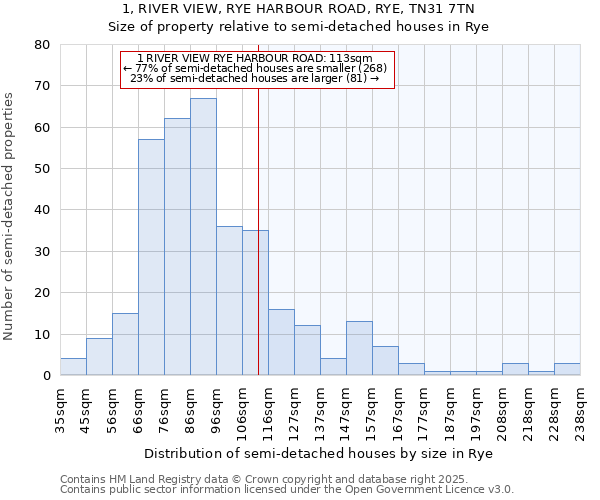 1, RIVER VIEW, RYE HARBOUR ROAD, RYE, TN31 7TN: Size of property relative to detached houses in Rye