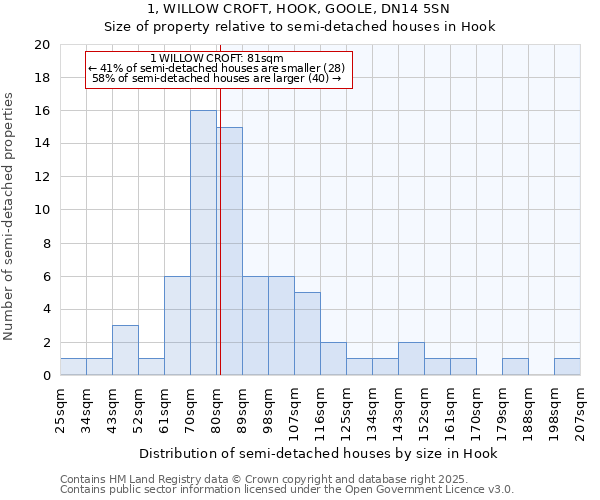 1, WILLOW CROFT, HOOK, GOOLE, DN14 5SN: Size of property relative to detached houses in Hook