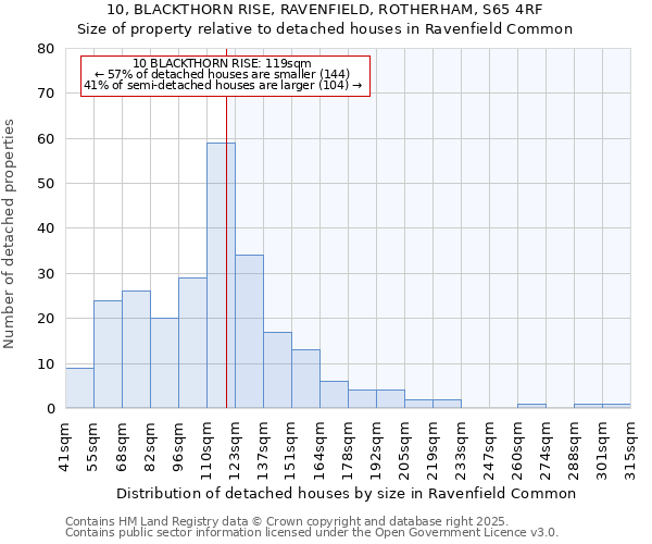 10, BLACKTHORN RISE, RAVENFIELD, ROTHERHAM, S65 4RF: Size of property relative to detached houses in Ravenfield Common