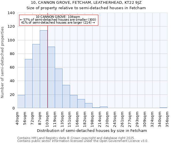 10, CANNON GROVE, FETCHAM, LEATHERHEAD, KT22 9JZ: Size of property relative to detached houses in Fetcham