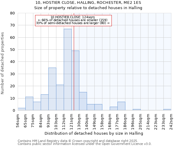 10, HOSTIER CLOSE, HALLING, ROCHESTER, ME2 1ES: Size of property relative to detached houses in Halling