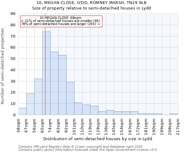 10, MEGAN CLOSE, LYDD, ROMNEY MARSH, TN29 9LB: Size of property relative to detached houses in Lydd