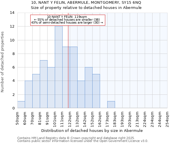 10, NANT Y FELIN, ABERMULE, MONTGOMERY, SY15 6NQ: Size of property relative to detached houses in Abermule