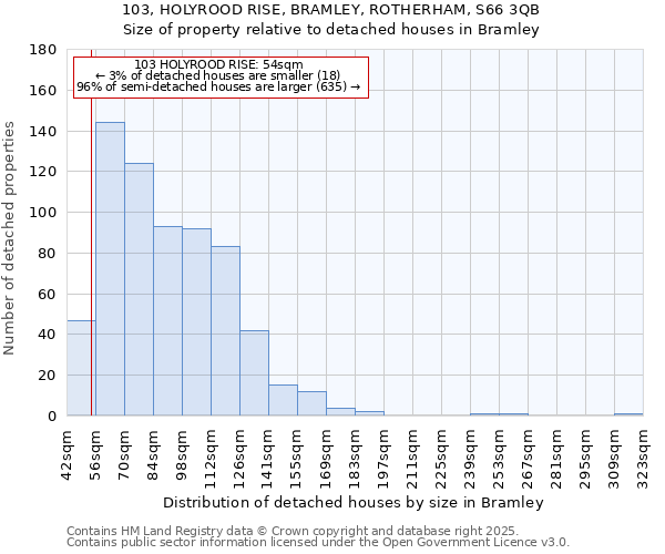 103, HOLYROOD RISE, BRAMLEY, ROTHERHAM, S66 3QB: Size of property relative to detached houses in Bramley