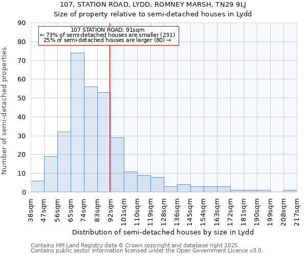 107, STATION ROAD, LYDD, ROMNEY MARSH, TN29 9LJ: Size of property relative to detached houses in Lydd