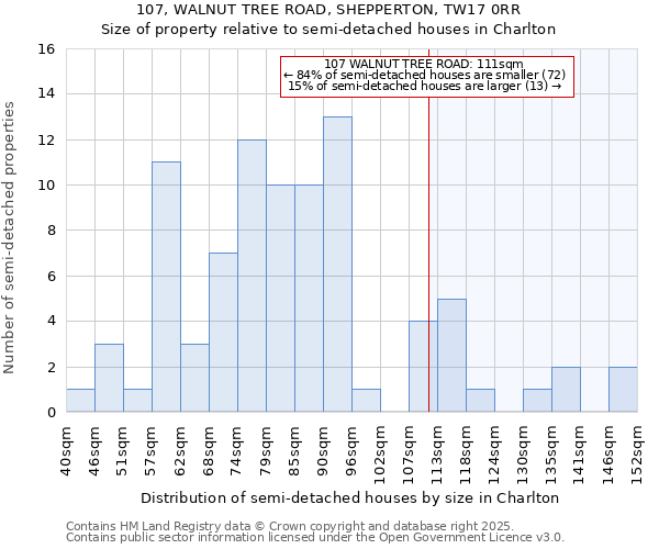 107, WALNUT TREE ROAD, SHEPPERTON, TW17 0RR: Size of property relative to detached houses in Charlton