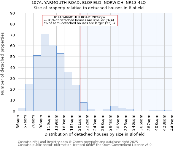 107A, YARMOUTH ROAD, BLOFIELD, NORWICH, NR13 4LQ: Size of property relative to detached houses in Blofield