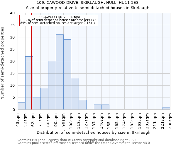 109, CAWOOD DRIVE, SKIRLAUGH, HULL, HU11 5ES: Size of property relative to detached houses in Skirlaugh