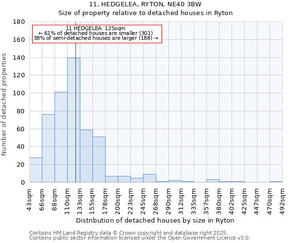 11, HEDGELEA, RYTON, NE40 3BW: Size of property relative to detached houses in Ryton