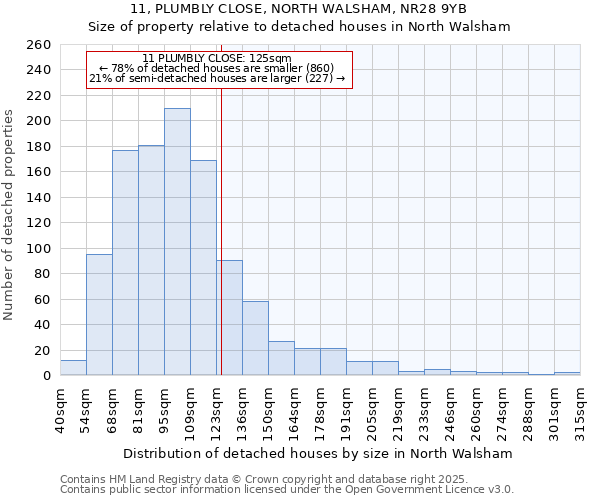 11, PLUMBLY CLOSE, NORTH WALSHAM, NR28 9YB: Size of property relative to detached houses in North Walsham