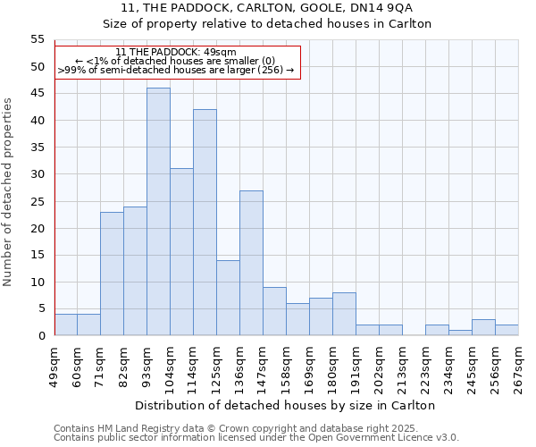 11, THE PADDOCK, CARLTON, GOOLE, DN14 9QA: Size of property relative to detached houses in Carlton