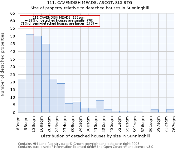 111, CAVENDISH MEADS, ASCOT, SL5 9TG: Size of property relative to detached houses in Sunninghill